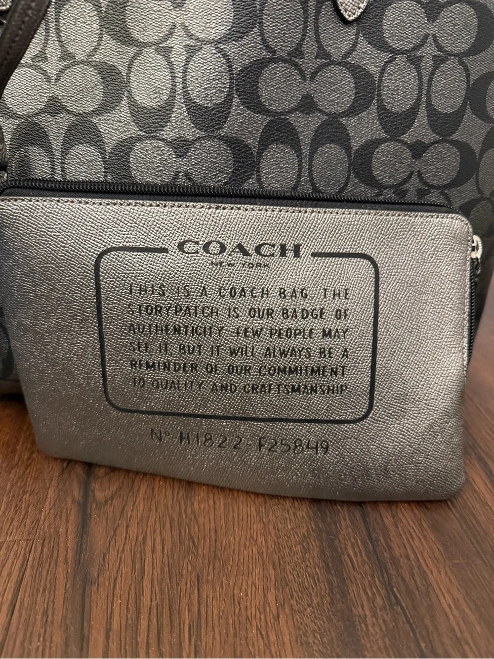 Coach Black Signature Canvas Tote with Metallic Black Pouch - Picture 3 of 10